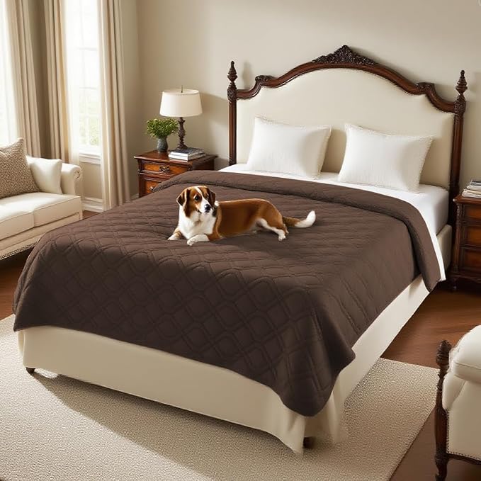 PrinceDeco Dog Bed Cover Blanket 52x82,Waterproof Pet Blanket Sofa Covers Washable Furniture Protector for Sofa, Sectional, Bed, Crate, Car & RV, Tear-Resistant Anti-Slip Backing,Brown