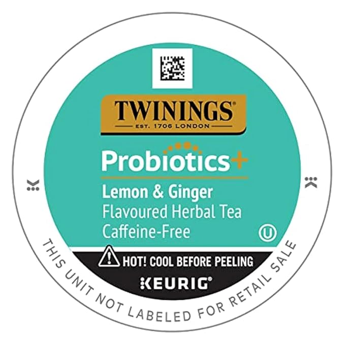 Twinings Probiotics Lemon & Ginger Herbal Tea, Supports Digestive Health, Single Serve K-Cup Pods for Keurig, Naturally Caffeine Free, 24 Count (Pack of 2)