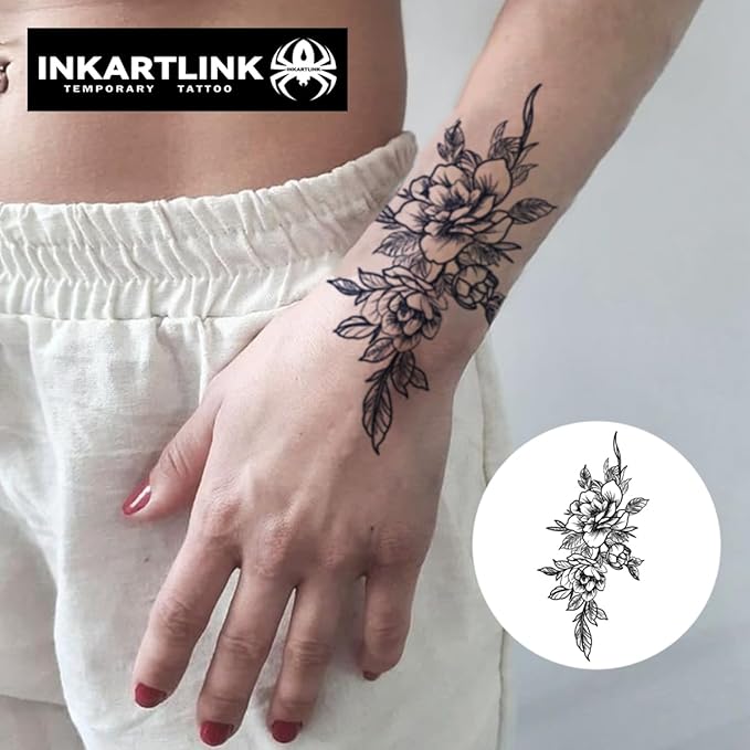INKARTLINK Semi Permanent Tattoo, 15-day Temporary Tattoo, Flower Tattoo for Women, Waterproof and Anti-reflective, Exquisite Packaging, Unique Design (Flowers 2)