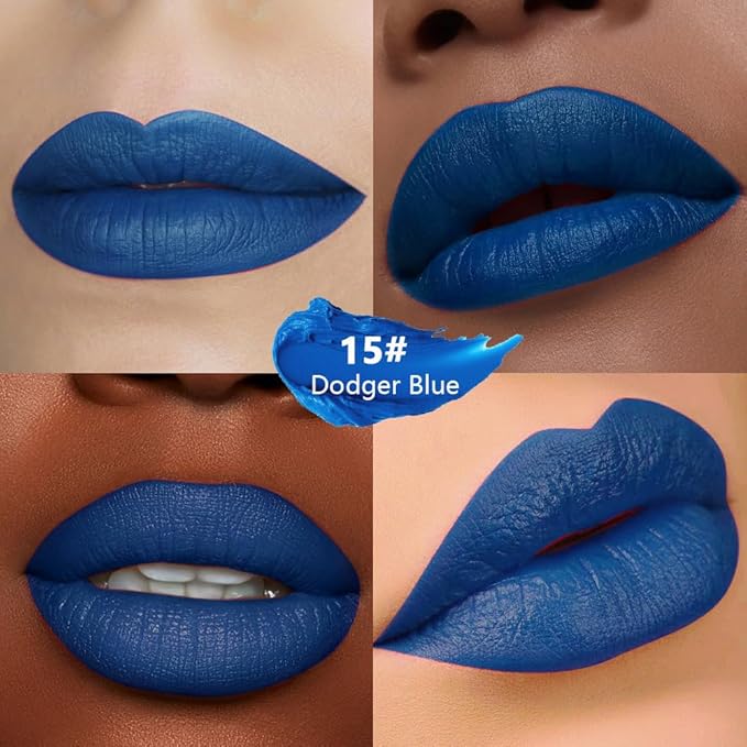 Light Blue Matte Lipstick - Pigmented Lip Crayon & Face Paint Stick for Women Everyday Halloween Birthday Party Wear, Younger-Looking Lip Makeup, Labial para fiesta de disfraces 15
