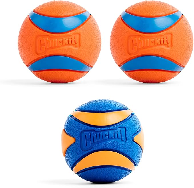 Chuckit! Ultra and Squeaker Ball Dog Toy, Medium 2.5in, 3 Pack, Floats | Durable Rubber Bouncy Fetch Balls with Squeaker for Dogs 20-60 lbs, Floating Water Pet Toys, 2.5-In Diameter