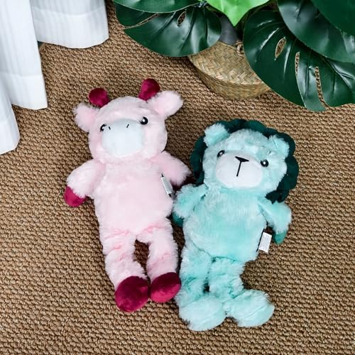 14.37 Inch Green Lion Squeaky Dog Toy, Plush Chew Toy with Bungee Legs for Puppy Teething, Indoor Outdoor Interactive Toy for All Dog Sizes