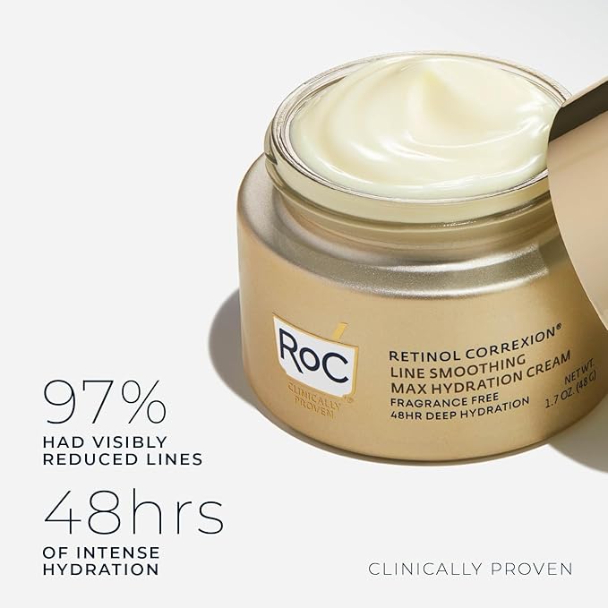 RoC Retinol Correxion Max Hydration Anti-Aging Daily Face Moisturizer with Hyaluronic Acid, Fragrance-Free, Oil Free Skin Care, 1.7 Ounces (Packaging May Vary)