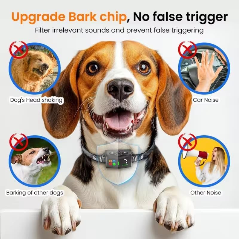 Smart Anti Bark Collar for Dogs, Rechargeable Dog Bark Collar with 6 Adjustable Modes (Beep, Vibration, Shock, Ultrasound) & 7 Sensitivity Levels, Automatic Waterproof Training Collar for All Breeds