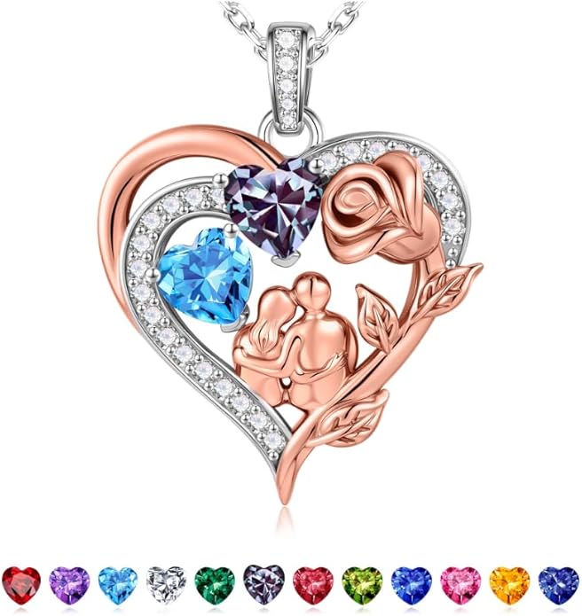Iefil Valentines Day Gifts for Her - 925 Sterling Silver Birthstone Necklace for Women, Anniversary Birthday Gifts for Wife Girlfriend Mom