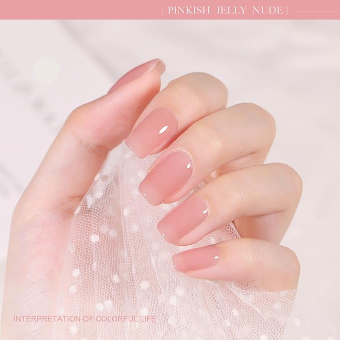 GAOY Gel Nail Polish Kit with UV Light for Beginners, 6 Colors Sheer Jelly Nude Pink, Gel Polish Kit with Top and Base Coat for Salon and Nail Art DIY at Home, Pinkish