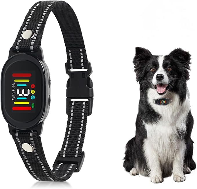Smart Dog Bark Collar with Color LCD Screen, 3 Training Modes, Anti Barking Devic for Large Medium Small Dogs, Rechargeable IP67 Waterproof Anti-Bark Training Collar (Electrostatic)