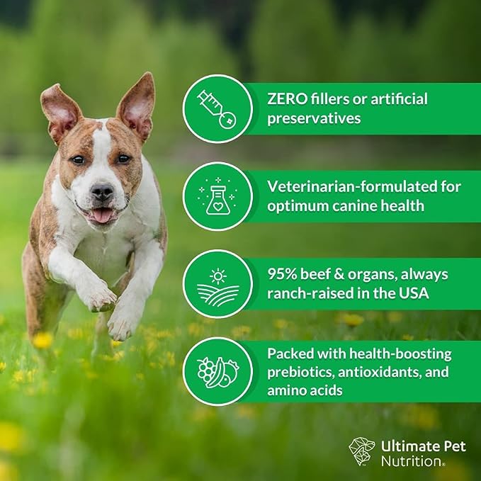 ULTIMATE PET NUTRITION Nutra Complete, 100% Freeze Dried Veterinarian Formulated Raw Dog Food with Antioxidants Prebiotics and Amino Acids, (1 Pound, Beef)