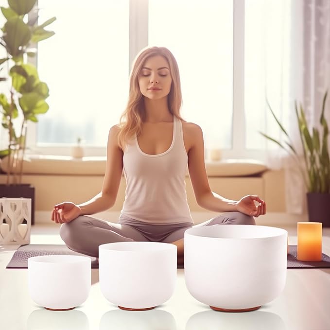 3Pcs Crystal Singing Bowls Set of 432Hz 7-9lnch Meditation for Yoga, Chakra Healing,1PCS Travel Carry Case Bag Unique Spiritual Gifts for Women and Men