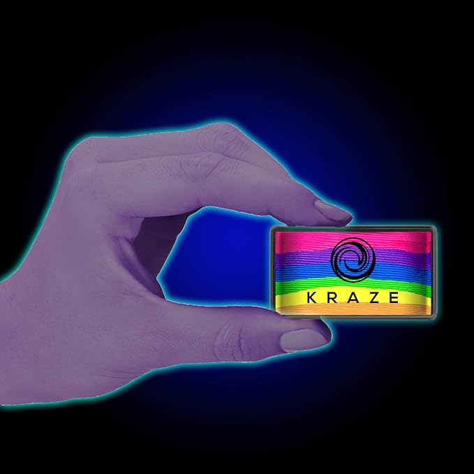 Kraze FX Dome Stroke - Neon Daze (25 gm), Water Activated, Professional UV Glow Blacklight Reactive Face and Body Painting Rainbow Cakes, Hypoallergenic, Safe, 1-Stroke Split Cake