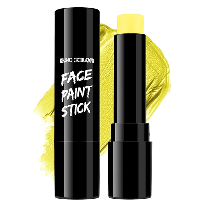 BADCOLOR Yellow Face Body Paint Stick, Full-Coverage Eye Black Sticks for Adults Children, Hypoallergenic Face Painting Kit for Halloween SFX Lion Tiger Minions Stage Cosplay Costume Party
