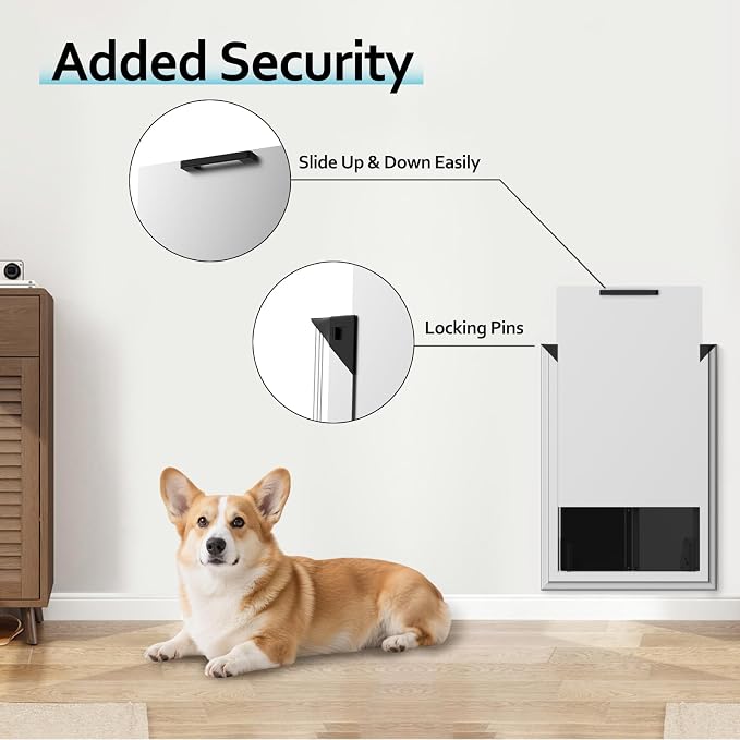 Dog Door for Wall, Energy Efficient French Doggy Door with Aluminum Frame, Telescoping Tunnel, Magnetic Flaps and Sliding Lock Panel, Easy Install for Walls 4"- 7 7/8" Thick, Large (up to 80 lbs)