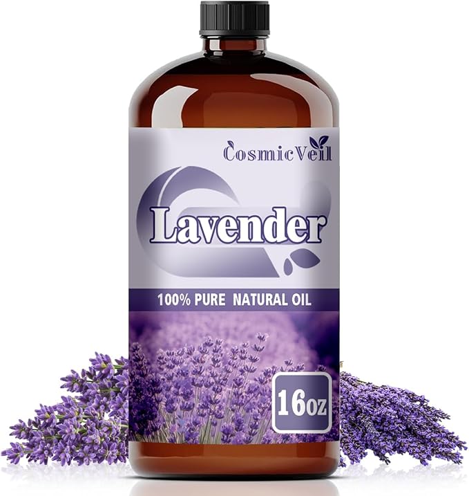 Lavender Essential Oil Lavender Oil for Aroma Diffuser,Humidifier,Home Fragrance,Cleaning,Body Care,Massage,Yoga,DIY Candle,DIY Soap CosmicVeil（Lavender，16 Fl Oz (Pack of 1)）