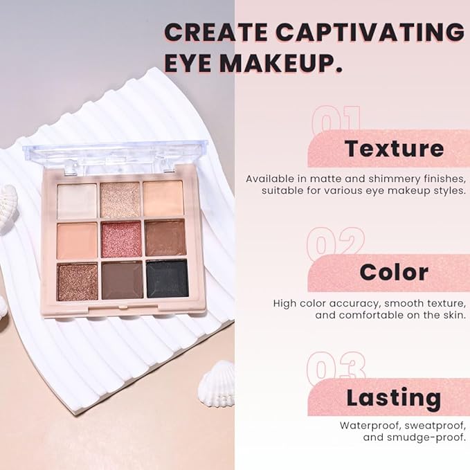 9 Colors Smoky Matte Shimmer Eyeshadow Palette for Women, Nude Rose Gold Light Medium Gray Wine Brown Purple, High Pigmented Primers Powder Palet de sombras de ojos (9 Colors-Rose Gold Nude)