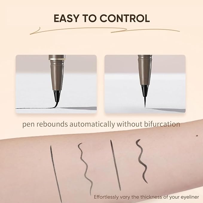 JUDYDOLL Ultra-Fine Liquid Eyeliner - Precision Tip for Wing Line, Smudge-Proof, Quick-Drying, Waterproof, Easy to Get Inner Corner Lined, Hooded Eyes-Friendly (#02 Deep Brown)