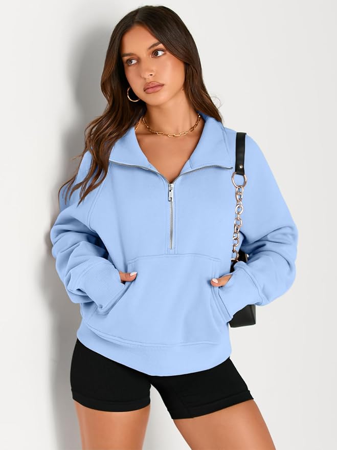 AUTOMET Womens Sweatshirts Half Zip Fleece Pullover Fall Outfits | Fall Fashion Clothes 2026,Cropped Sweatshirts,Cute Y2k Tops,Quarter Zipper Sweater,Winter Loungwear Outfits