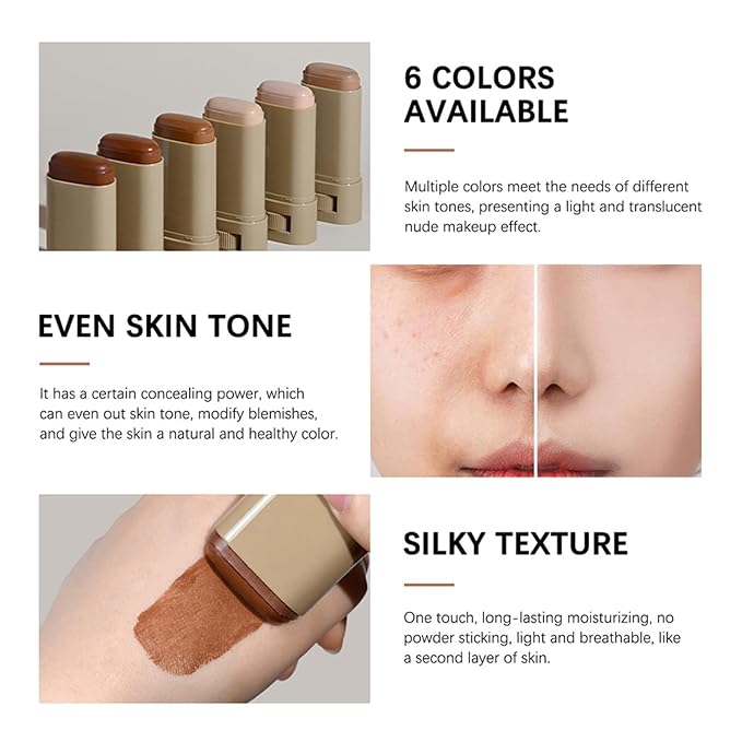 Beauty Balm Serum Boosted Skin Tint with Brush– Lightweight Essence Tinted Foundation Stick for Flawless Sheer to Full Coverage, Natural & Breathable Contour Stick for Face Makeup(#03)