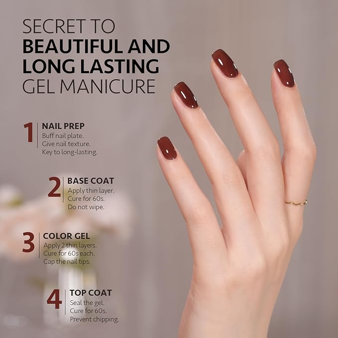 GAOY Jelly Brown Gel Nail Polish, 16ml Sheer Natural Translucent Soak Off Gel Polish, UV Light Cure for Nail Art DIY, 2067 Chestnut Jam