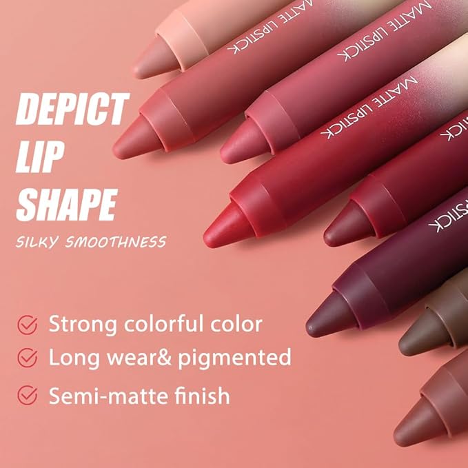 4Pcs Matte Lip Lipstick Crayon Lip Liner Thick Pencil, High-Pigment Outline lips, Non-sticky Matte Velvet Texture, Waterproof & Smudge-Proof Longwear Pigmented, Fit for all tones (02 Set