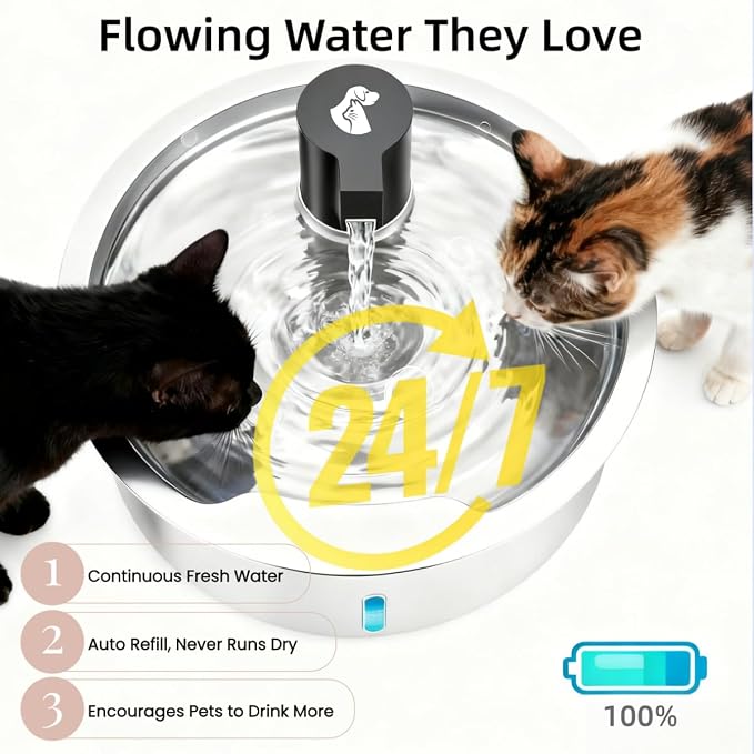 Dog Water Fountain, 8L/2.1 Gal Stainless Steel for Large Dogs & Multi-Pet | Large Dog Water Bowl Dispenser, Quiet Pump, Replacement Filters, Easy Cleaning, Water Level Window, Long Lifespan, Indoor Use