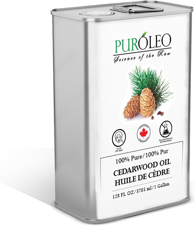 PUROLEO Cedarwood Essential Oil 128 Fl Oz/3785 ML (Packed in Canada) 100% Pure & Natural Cedarwood Oil for Aromatherapy, Relaxation, and Skin Care - Cedarwood Oil for Diffuser