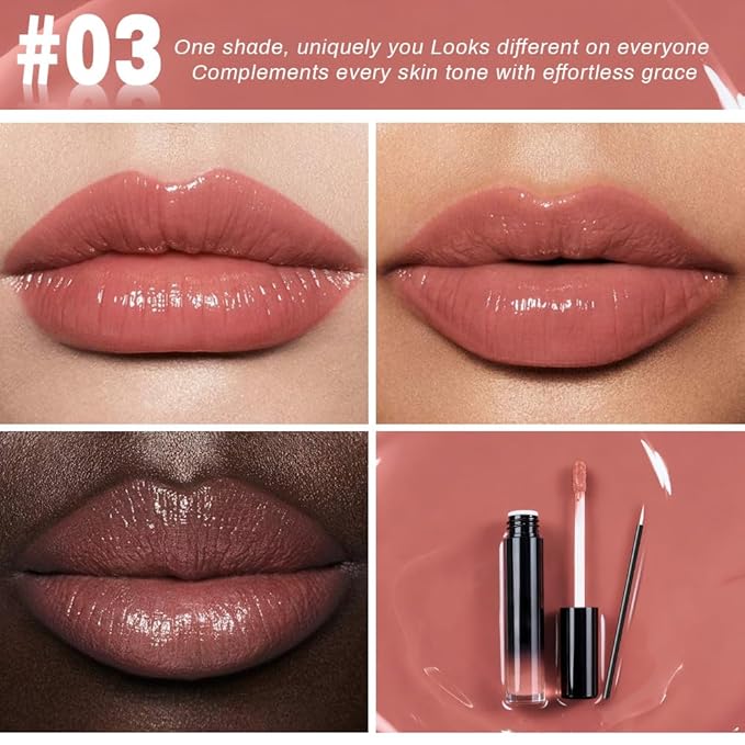 evpct Light Nude Shiny Glossy Longwear No-Budge Liquid Lip Color Lipstick Makeup, Highly Pigmented Color Instant Shine, Waterproof Long Lasting Lipstick for Women, Lip Stain Gloss with Lip Liner Brush