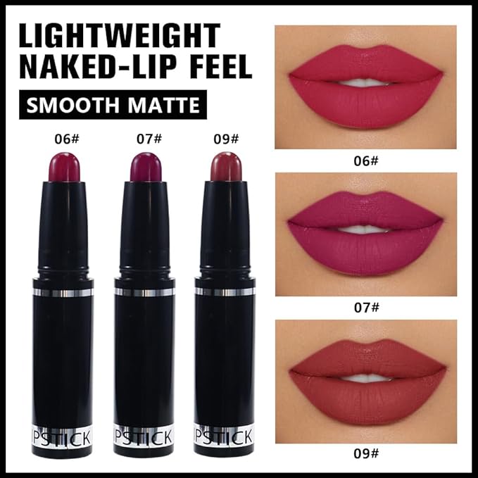 3 Pcs Matte Lipstick Crayon Pencil Set,Brown Purple Dark Red Light to Dark Velvet Lip Stick for Women's 24 Hour Long Lasting Waterproof Lip Liner,labiales mate 24 horas originales