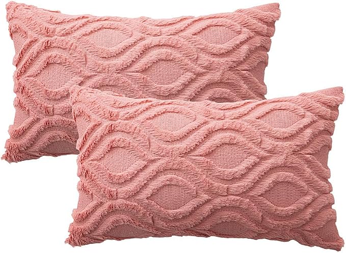 MIULEE Coral Red Soft Plush Faux Wool Lumbar Throw Pillow Covers 12x20 | Set of 2, Farmhouse Boho Home Decor, Decorative Cushion Covers for Sofa, Living Room, Bed