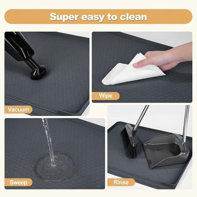 Cat Litter Mat, 24''x20'' Waterproof Silicone Litter Trapping Mat for Litter Box, Soft on Kitty Paws Non-Slip & Easy to Clean (Dark Grey)