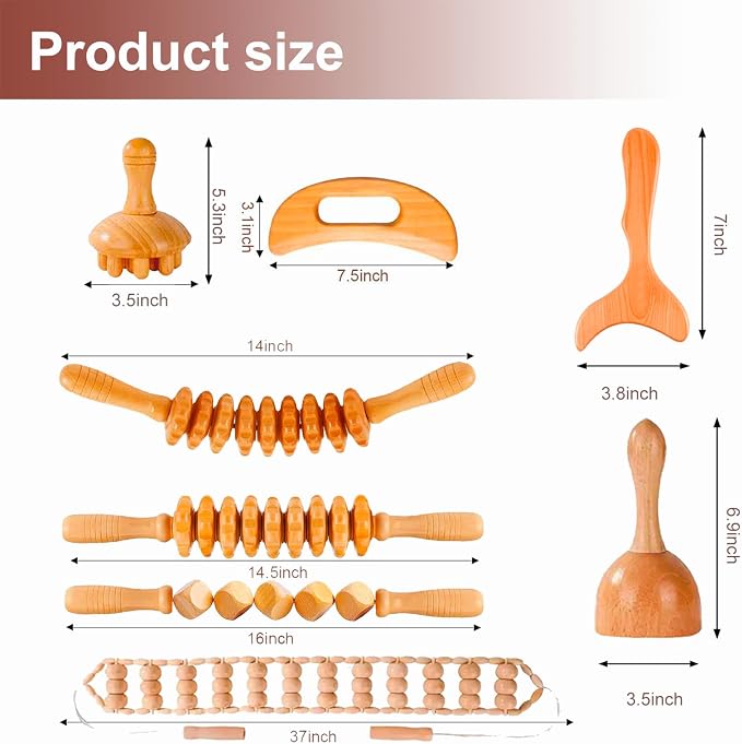 8-in-1 Wood Therapy Massage Tools, Lymphatic Drainage Massager Maderoterapia Kit, Wooden Massager Body Sculpting Tools for Muscle Pain Relief, Anti-Cellulite, Body Contouring and Shaping