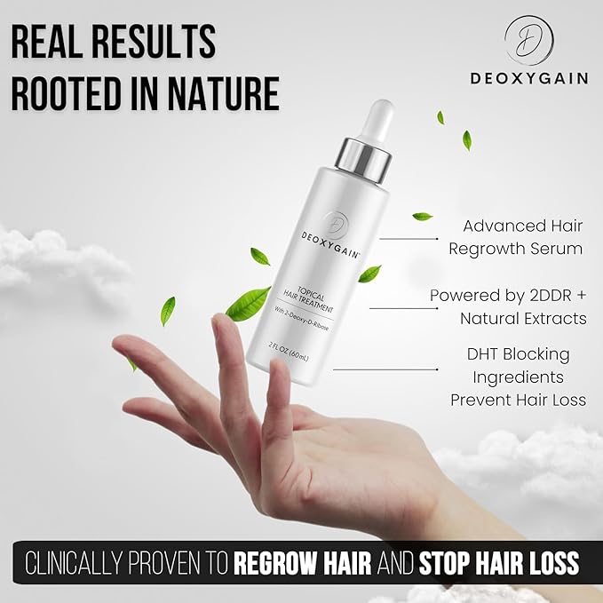 Topical Hair Treatment by Deoxygain - Advanced Hair Growth Formula with 2DDR to Stimulate Follicles, Block DHT & Support Hair Regrowth - 2oz Bottle