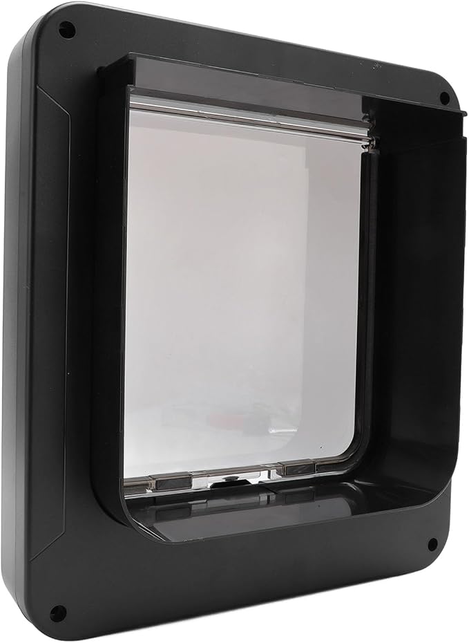 Smart Cat Door, Automatic Unlocking Weatherproof Microchip Pet Door with 210mAh Battery for Home Pet Access Control (Black + Remote Control)