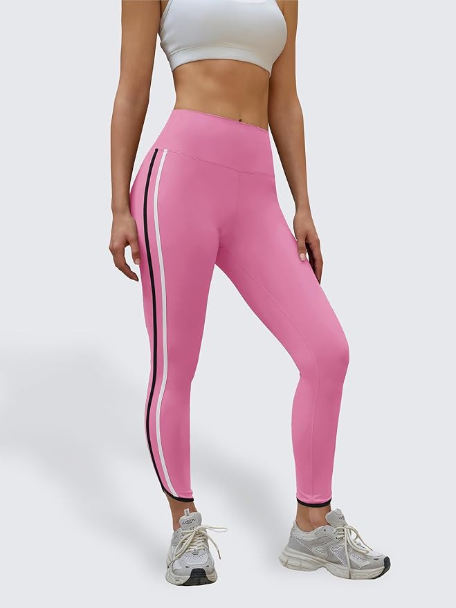 Aoysky Womens Buttery Soft Workout Leggings 25" Side Stripes High Waisted Full Length Yoga Leggings
