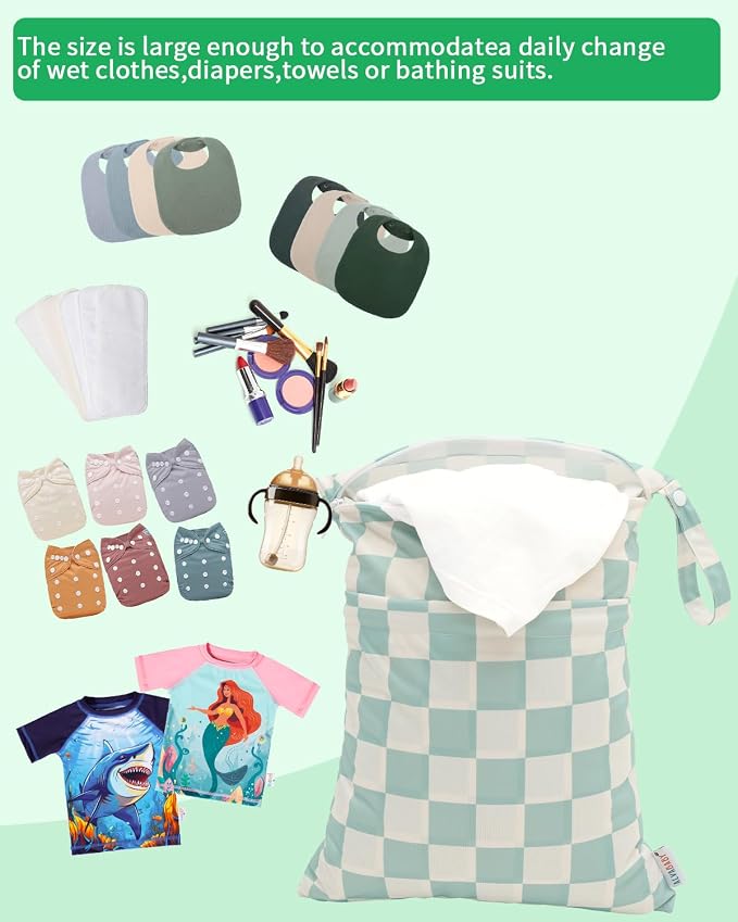 ALVABABY 3 pcs Cloth Diaper Wet Dry Bags Waterproof Reusable with Two Zippered Pockets Travel Beach Pool Daycare Soiled Baby Items Yoga Gym Bag for Swimsuits or Wet Clothes Small Medium Large 3L-SML16