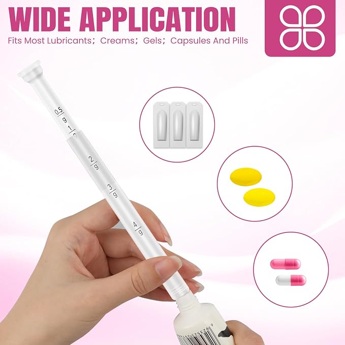 100 PACK Disposable Vaginal Suppository Applicator for Women, Fits Most Lubricants Creams Gels Pills Tablet Suppositories, Threaded End, Soft & Small Tip, with Dosage Markings, Individually Wrapped