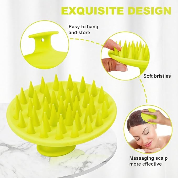 Silicone Scalp Massager Shampoo Brush, Scalp Brush for Hair Growth & Dandruff Removal, Hair Scrubber Scalp Stimulator Exfoliator Brush with Soft Bristles for Wet Dry Scalp Care (Fluorescent Green)