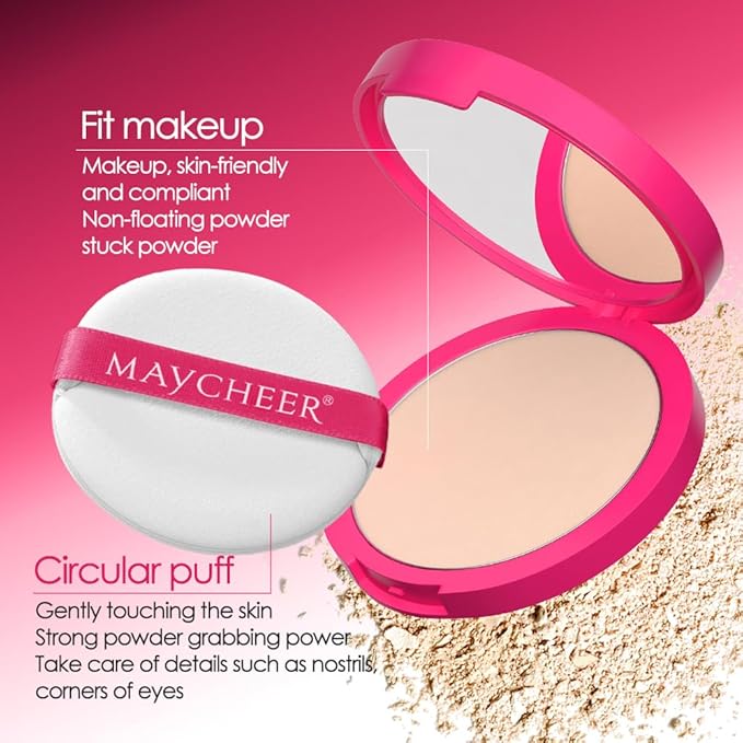 LAMUSELAND Pressed Powder Compact, Oil Control Brighten Skin 6 Colors Face Powder, Whitening Highlighting Face Makeup Tools for Women Girls (CG02)