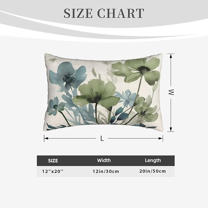 Floral Pillow Covers 12x20 Inches Set of 2 Sage Green Blue Floral Throw Pillow Covers Outdoor Spring Summer Flower Decoration Pillowcase Farmhouse Decorative Lumbar Cushion Cover For Home Sofa