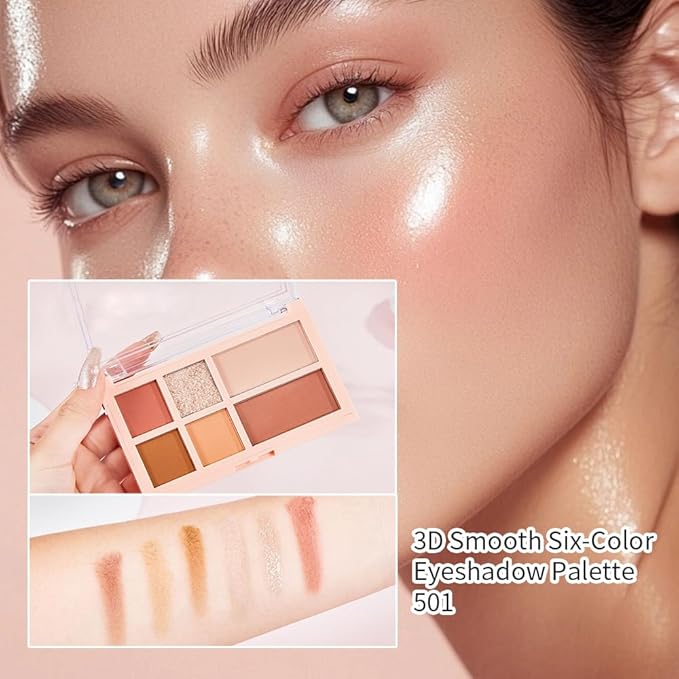 Eyeshadow Palette - 6 Color Neutral Eyeshadow, Nude Pink & Brown, Matte & Shimmer, Highly Pigmented, Blendable, Travel-Friendly Everyday Makeup, 01-1#