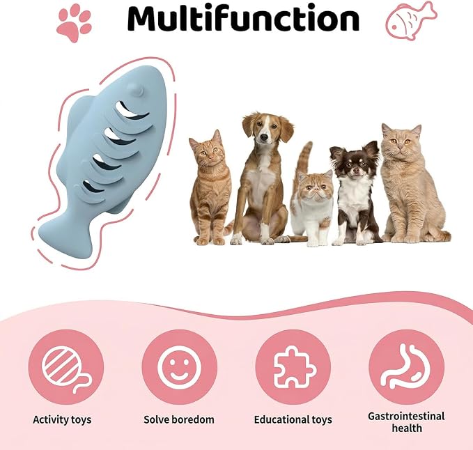 2Pack Fish Shaped Cat Toy Treat Dispenser Puzzle Feeder for Indoor | Slow Feeder Bowl & Enrichment for Kittens | Avocado Interactive Toys