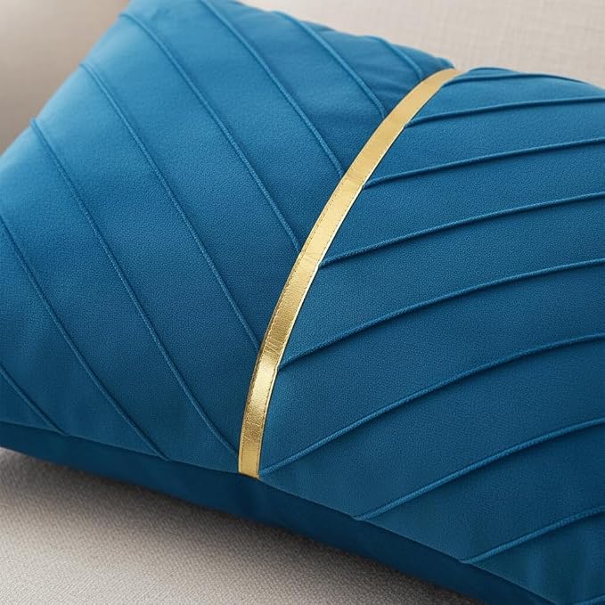Velvet Throw Pillow Covers 22x22 Pack of 2 Gold Decor Lake Blue | Soft Solid Pillow Covers,Modern Luxury Home Decor,for Couch Chair Sofa Bedroom Livingroom,Hidden Zipper,Ideal Gift,Easy Care