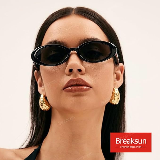Breaksun Retro Oval Sunglasses for Women Men Fashion Small Oval Sunglasses 90s Vintage Shades
