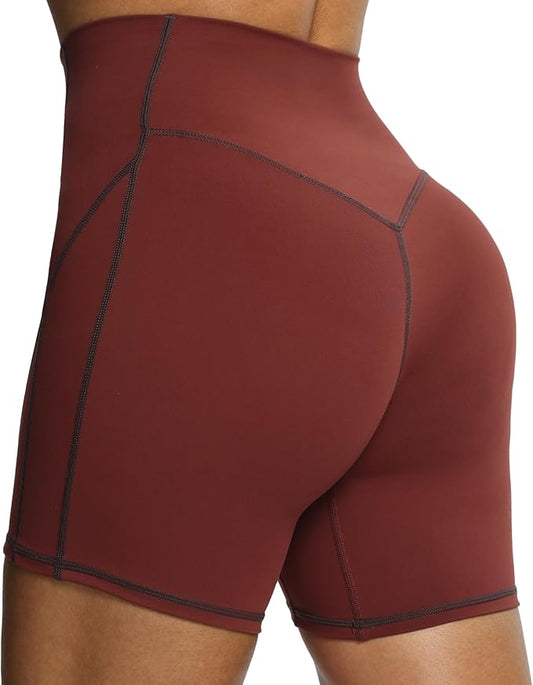 Aoxjox Lexi Lined Workout Biker Shorts for Women Tummy Control High Waisted Exercise Athletic Gym Running Yoga Short 6"