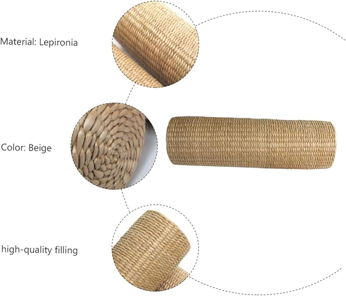 Homoyoyo 1pc Straw Cervical Pillow Neck Pillows for Travel Yoga Memory Bolster Pillow Sleeping Pillow Natural, 30x9cm, Beige