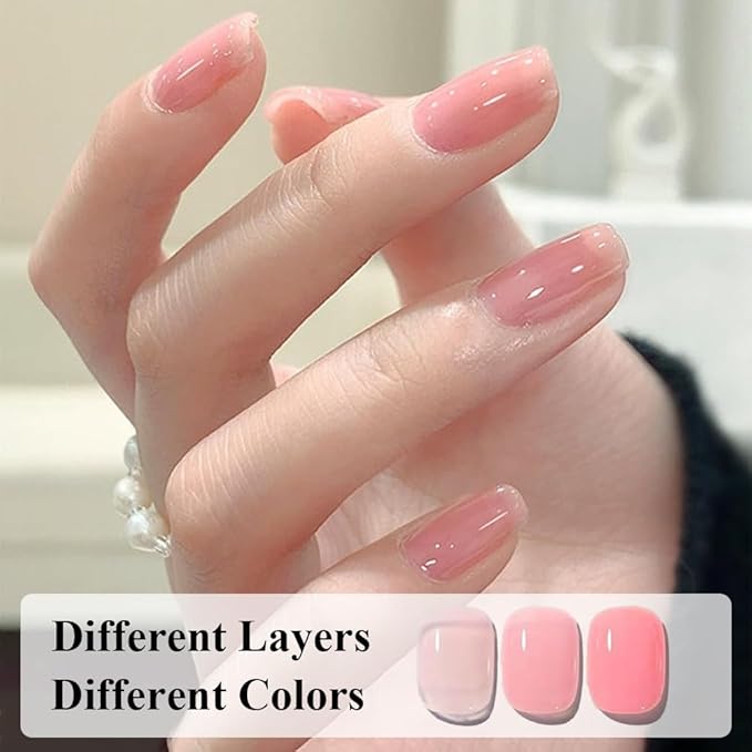 COSMOO Nude Nail Polish, 12ml Transparent Peach Pink Quick Dry Nail Lacquer, Jelly Nail Art Varnish-12ML