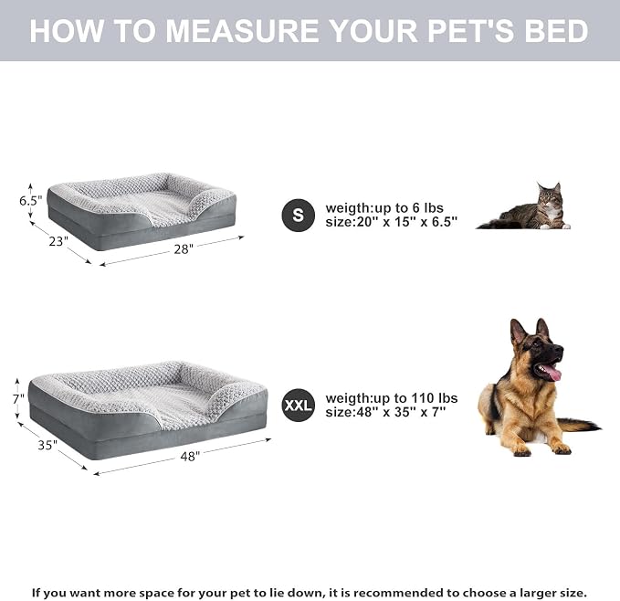 LEXTRO XL Orthopedic Dog Bed, Washable Dog Sofa Bed for Extra Large Dogs | Comfy Sleeping Dog Bed with Egg Crate Foam, Dog Sofa with Removable Cover, Waterproof Lining&Non-Slip Bottom, Gray