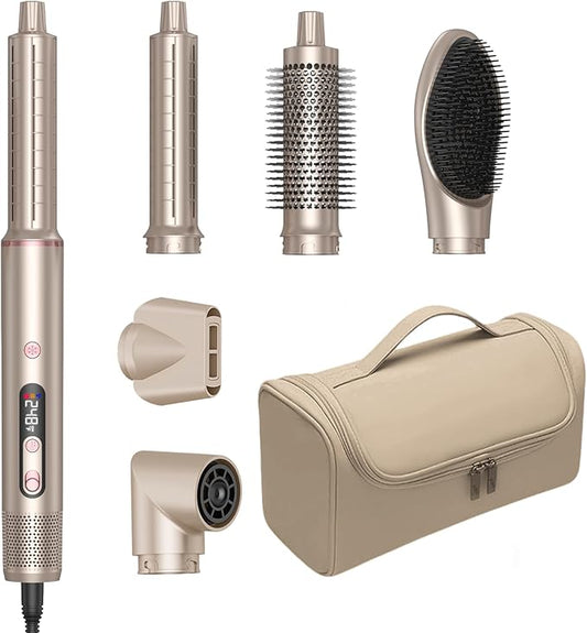 UKLISS Hair Dryer Brush 6 in 1,110000 RPM Hair Dryer with Portable Storage Bag, Fast Drying & Auto Curling Air Wrap,Create Waves & Straight Styles,Blow Dryer Brush for Salon-Quality Styling