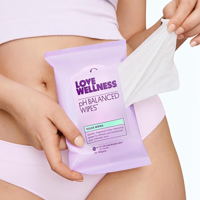 Love Wellness pH Balanced Wipes for Women | Feminine Hygiene for Cleansing with Aloe Vera | Fragrance-Free Intimate Health | Moisturizing, Soothing & Calming for Sensitive Skin | Travel Size | 3-Pack