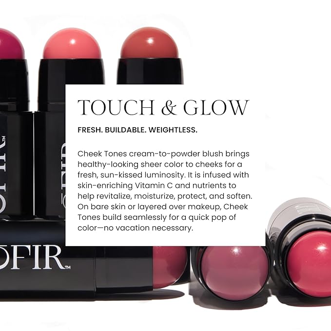 OFIR Cheek Tones Vitamin C Blush Stick | Buildable, Hydrating, Lightweight, Vegan Cream Blush Stick | Non-Transfer, Radiant Finish, Skin-Loving Formula | Rhubarb - Deep Berry | 0.21 oz