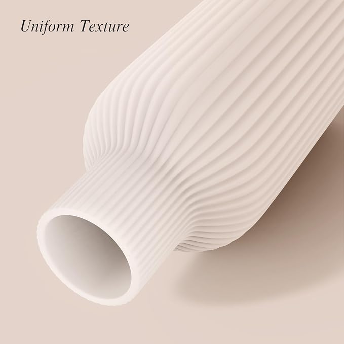 White Ceramic Flower Vase, Minimalist Modern Home Decor, Matte Finish Pampas Grass Vase for Table, Fireplace, Shelf, Mantel, Entryway and Centerpieces
